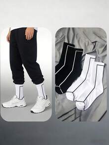1 đôi tất ống kẻ sọc đen trắng cổ điển - Tất thể thao đường phố unisex, chất liệu cotton thoáng khí, kiểu dáng thường ngày đa năng. - Nhiều màu - Xem 5