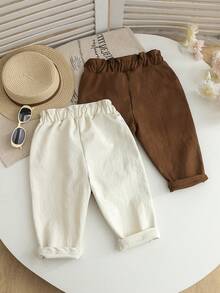 Set de 2 pantalones casuales con bordado floral para niñas, nuevos pantalones de ocio para primavera/otoño con cintura elástica para niñas - Multicolor - Ver 6