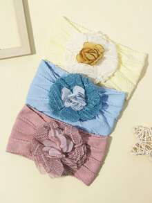 多巴胺时尚网纱花朵婴儿发带，柔软弹力婴儿发箍，精致发饰 - 彩色 - 查看 3