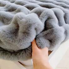 1Pcs Ultra-Soft Faux Rabbit Fur Fitted Sheet, Plush Fluffy Warm Deep Pocket Bed Cover, Machine Washable Solid Grey Mattress Protector, Twin/Full/Queen/King Size - Pillowcases NOT Included - 灰色 - 查看 5