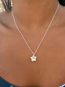 1 chiếc vòng cổ hoa sứ, vòng cổ phong cách Bohemian, mặt dây chuyền hình hoa, vòng cổ hoa Hawaii, mặt dây chuyền hoa sứ, quà tặng trang sức mùa hè - Vòng cổ hoa - Xem 1