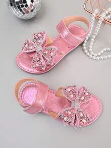 2026 New Girls Butterfly Sandals, Summer Princess Style Pink Rhinestone Open Toe Hook And Loop Shoes - Pink - View 4