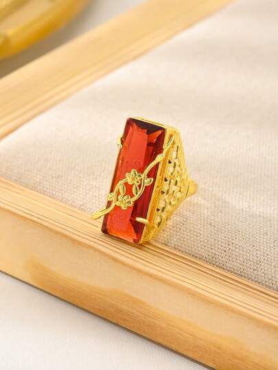 1 pieza Anillo alargado de lujo con gema roja brillante, talla ajustable