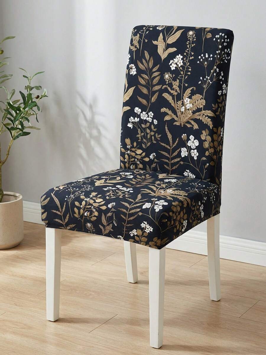 1/4/6pcs Milk Silk High Backrest Chair Covers, Leaf, Purple Flower, Spring Themed, High Elasticity Dust-Proof And Washable, Suitable For Living Room, Dining Room, Bedroom, Study - Multicolor - View 1