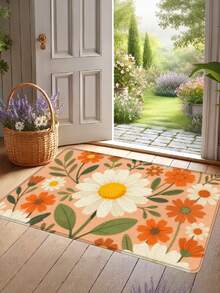 1 pièce Tapis de porte à motif floral orange clair, tapis de salle de bain moderne antidérapant et absorbant, tapis de salon, de chambre à coucher et d'entrée, tapis d'extérieur, gratte-pied d'entrée, tapis de sol à imprimé floral, décoration de marguerite, tapis lavable et durable, imperméable, décoration de maison de campagne, ameublement doux de couleur crème, décoration de hall d'entrée nordique - Fondation Daisy - Voir 8
