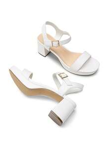 Comfortable Platform Chunky Low Heeled Sandals For Teenagers, Open Toe Buckle Decor Ankle Strap Summer Sandals - trắng - Xem 6
