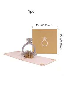 1张弹出式情书和钻石戒指结婚贺卡，带信封 - 按压式贺卡，浪漫之选，适合婚礼、订婚 - 1PC - 查看 3