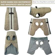 1pc Warm Dog Jacket With Chest Strap, Waterproof Reflective Dog Coat, Suitable For Small, Medium And Large Dogs, Fleece High Collar Winter Jacket With Zipper, Pet Winter Warm Clothes - Apricot - View 6