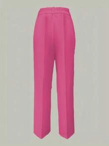Fashionable Versatile Solid Color Straight Leg Pants Spring - Hot Pink - View 3