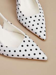 Pointed Toe Polka Dot Minimalist Commuter Buckle Office Stiletto High Heels - White - View 4