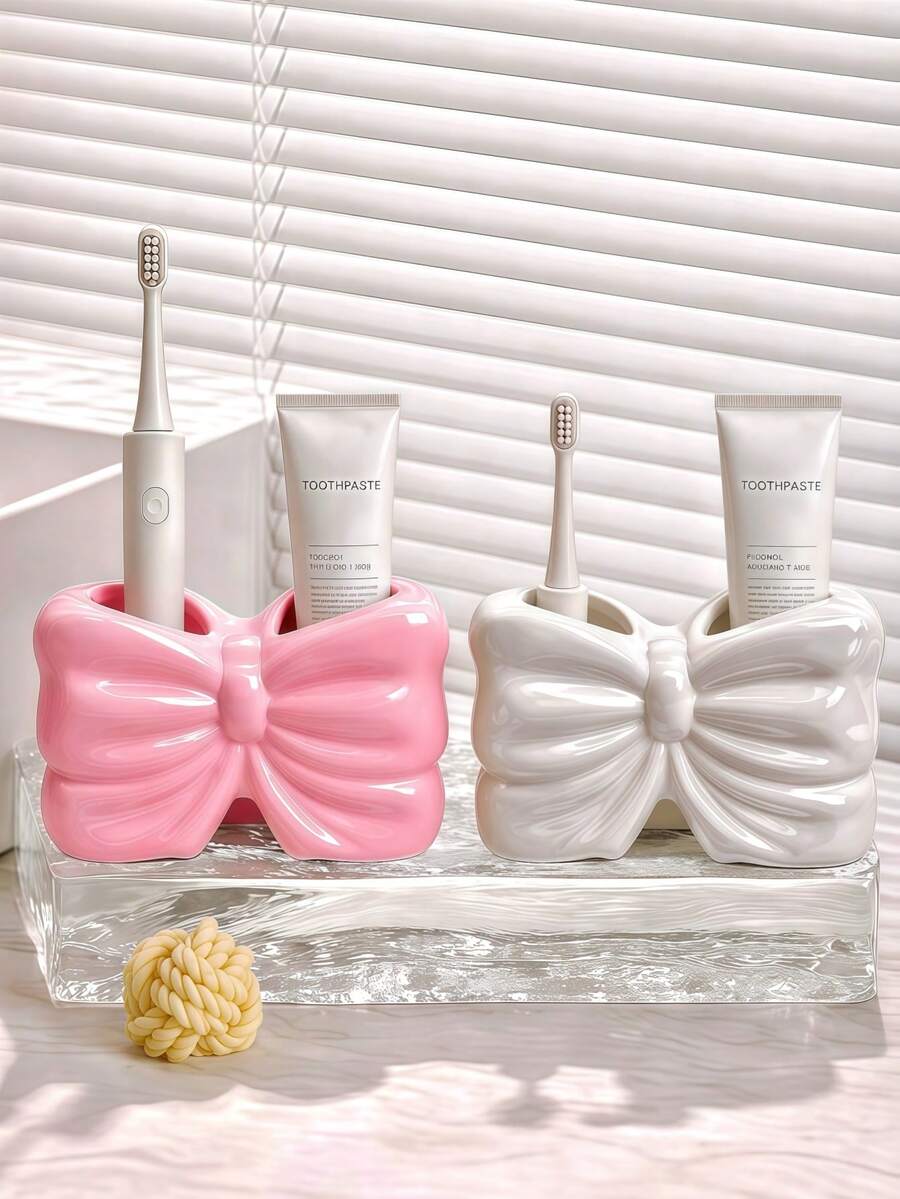 1 hoặc 2 chiếc giá đựng bàn chải đánh răng hình nơ kiểu Bắc Âu, giá để bàn chải đánh răng điện, hộp đựng đồ trang điểm, hộp đựng bàn chải đánh răng, vật trang trí bàn làm việc, vật trang trí phòng đẹp, vật trang trí nhà cửa, tiết kiệm không gian, dùng cho nhà bếp, phòng tắm, phòng ngủ. - Nhiều màu - Xem 1