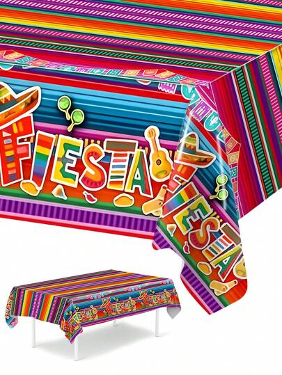 1pc Mexican FiestaTable Cloth, Colorful Striped PE Table Cover, Mexican Party Decoration Tablecloth, May 5th Celebration Decoration Table Runner, Fiesta Decoration Table Set, Taco Nights Decoration Table Flag, Mexican Festive Celebration Decor, Room Decor, Home Decor, Mexican Outdoor Decoration Disposable Tablecolth, Durable Easy To Clean, Mexican Decoration, Mexican Gifts, Party Favor