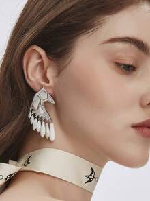 马形流苏耳环，新年礼物 - 銀色 - 查看 1