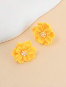 1 Pair Minimalist Versatile Exaggerated Floral Earrings, Fresh And Elegant 3D Flower Pearl Earrings - Multicolor - View 3
