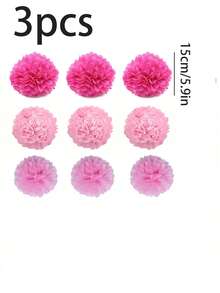 9pcs Handmade Pink Paper Flower Decor Set, Suitable For Birthday, Anniversary, Spring Party And Wedding - No Battery Required, Background Decor, Wall Decor - Multicolor - View 10