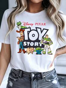 Disney Womens Casual Toy Story Graphic Print Short Sleeve Cotton Round Neck T-Shirt - 白色 - 查看 1
