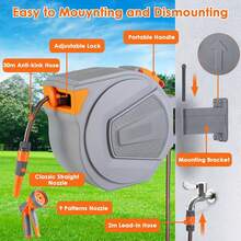 Hose Reel With 30m Garden Hose, Wall-Mounted Hose Reel, 180° Swivel & Automatic Rewind, Wall Hose Box Incl. 9-Function Hand Shower, For Watering - 30M - View 4