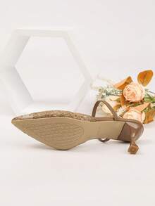 2026春季新款中国风白色高跟穆勒鞋，女士尖头蕾丝刺绣套脚凉鞋，优雅女士高跟鞋，适合优雅派对和婚礼场合 - 棕色 - 查看 8