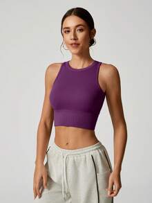 NcmRyu 一件装女士多功能罗纹跑步、健身、瑜伽、普拉提训练、舞蹈运动背心 - 紫色 - 查看 7