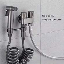 6pcs Premium Dual-Function High-Pressure Toilet Sprayer Set - Dual-Outlet Splitter + Quick-Release Wall Mount | Rotating Lock Bathroom Cleaning Accessories | Shower Pet Wash - Black Set Of 6 Pieces - View 5