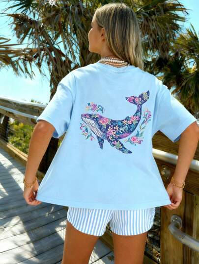 1pc Tween Girl Printed Short Sleeve T-Shirt, Student Youth Clothing, Summer Gift For Kids