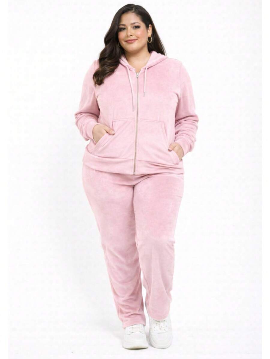 Pietra Plus Size Fleece Set, Autumn/Winter Collection, Women's Fashion, Super Versatile - 淺粉色 - 查看 1