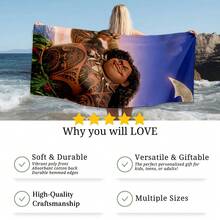 1pc Moana Maui Tattoo Printed Bath Towel, Blue & Brown Contrast Quick-Dry Beach Towel, ,Home Bathroom Absorbent Wrap Towel,Super Soft And Absorbent, Cool Summer Towel, Suitable For Holiday Birthday Gifts, Home And Travel - Nhiều màu - Xem 5