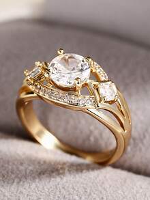 1 PC Fashion Cubic Zirconia Ring For Women For Wedding Engagement Jewelry Valentine's Day Gift - Gold - View 8