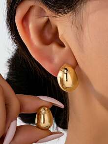 HOTNICE 1 Đôi bông tai hình giọt nước tối giản, thiết kế mới đa năng dành cho nữ, thanh lịch, phù hợp để đeo hàng ngày. - Vàng - Xem 1