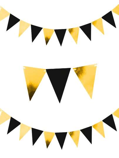 黑色和金色闪光布艺三角旗串，棉质三角旗，适用于生日、婚礼、订婚、婴儿派对、毕业典礼、告别会、退休派对装饰