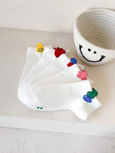 1 đôi tất thuyền in hình mặt cười và trái tim, chống trượt, thoáng khí, thoải mái dành cho nữ