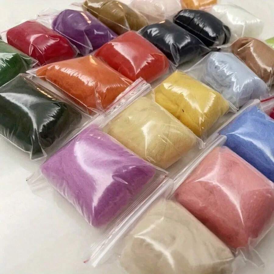 1 套 24 色昆士兰 70 支羊毛条，适用于针毡、手工纺纱、DIY 趣味娃娃针线活，5 克/袋 - 24色 - 查看 1