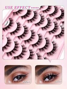 ENCHUW 14对蓬松浓密交叉式夸张假睫毛，卷翘仿貂毛睫毛 - 黑色 - 查看 4