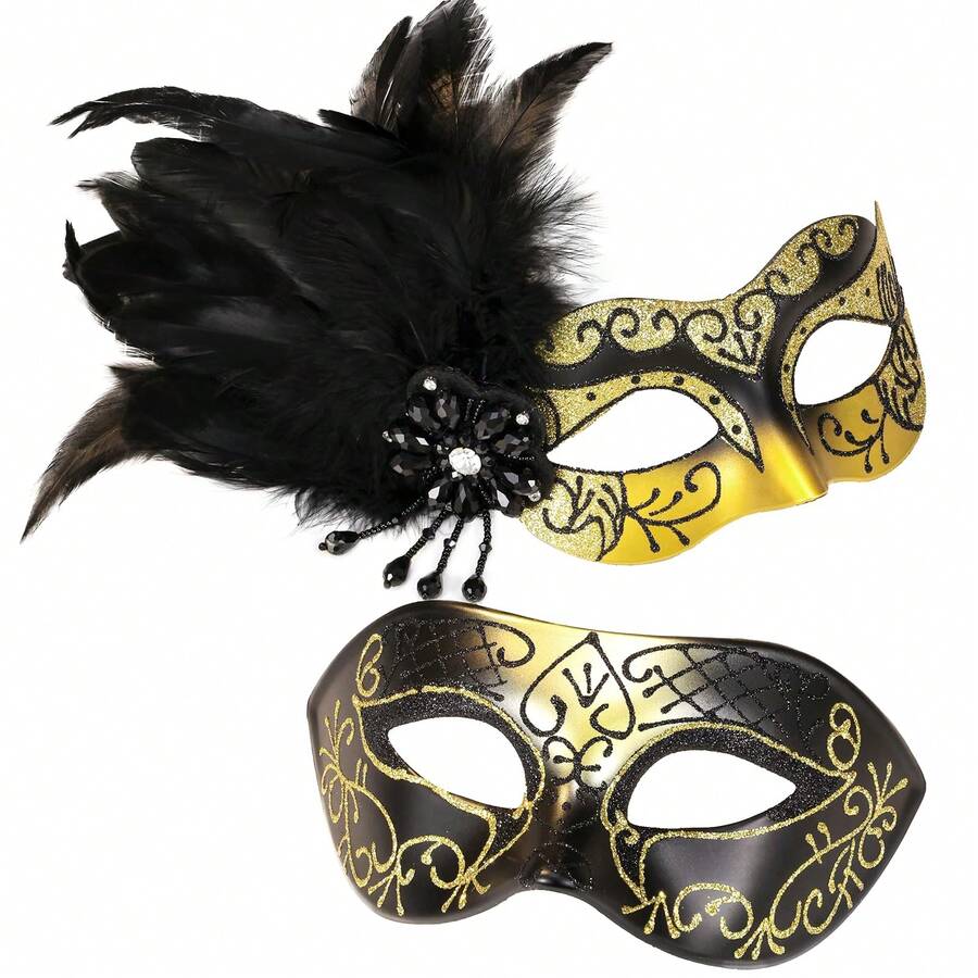 Máscara veneciana de alambre metálico brillante con cristal de frambuesa para parejas, máscara de carnaval hecha a mano para hombres (pintada a mano, la línea puede tener una ligera desviación pero no afectará el uso) - Oro 02 - Ver 1