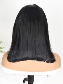 180% Density 6-16inch Short Bob Wig Blende Hair 3X4 Transparent Lace Frontal Wig Short Bob Cut Synthetic Silky Straight Preplucked Hairline Cosplay Daily Glueless Daily Party Natural Color/Brown Color/Burgundy/Orange Color Blended Wigs-A Mix Of Human Blended Hair And Synthetic - SNatural - View 5