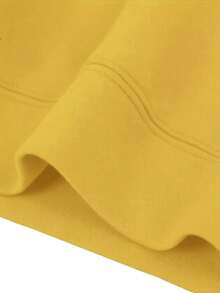 2026新款時尚街潮圖案印花連帽衫，落肩長袖休閒百搭抽繩設計衛衣，專為女士打造，薄款春秋夏季節中性風格，適合日常穿 - 黃色 - 查看 6