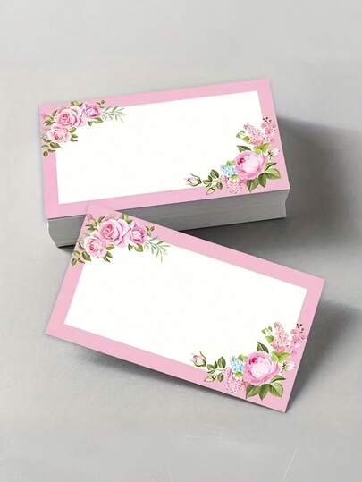 100PCS Blank Floral Message Cards, Pocket Cards, Wallet Cards, Business Cards, White Greeting Cards, Uncoated, Thank You Notes, Messages, Writing Cards, Mailing Cards, Small Business Supplies, Gift Tags, Birthdays, Unique Items, School Supplies