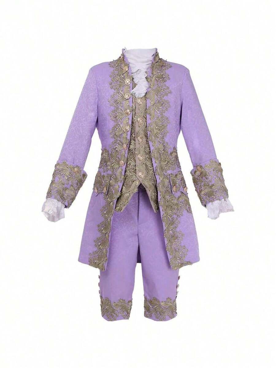 Ensemble de Costume de Prince de Cour pour Halloween, Cosplay Médiéval Rétro, Tenue de Cosplay, Costume de Cosplay - Robe de prince brodée violette - Voir 1