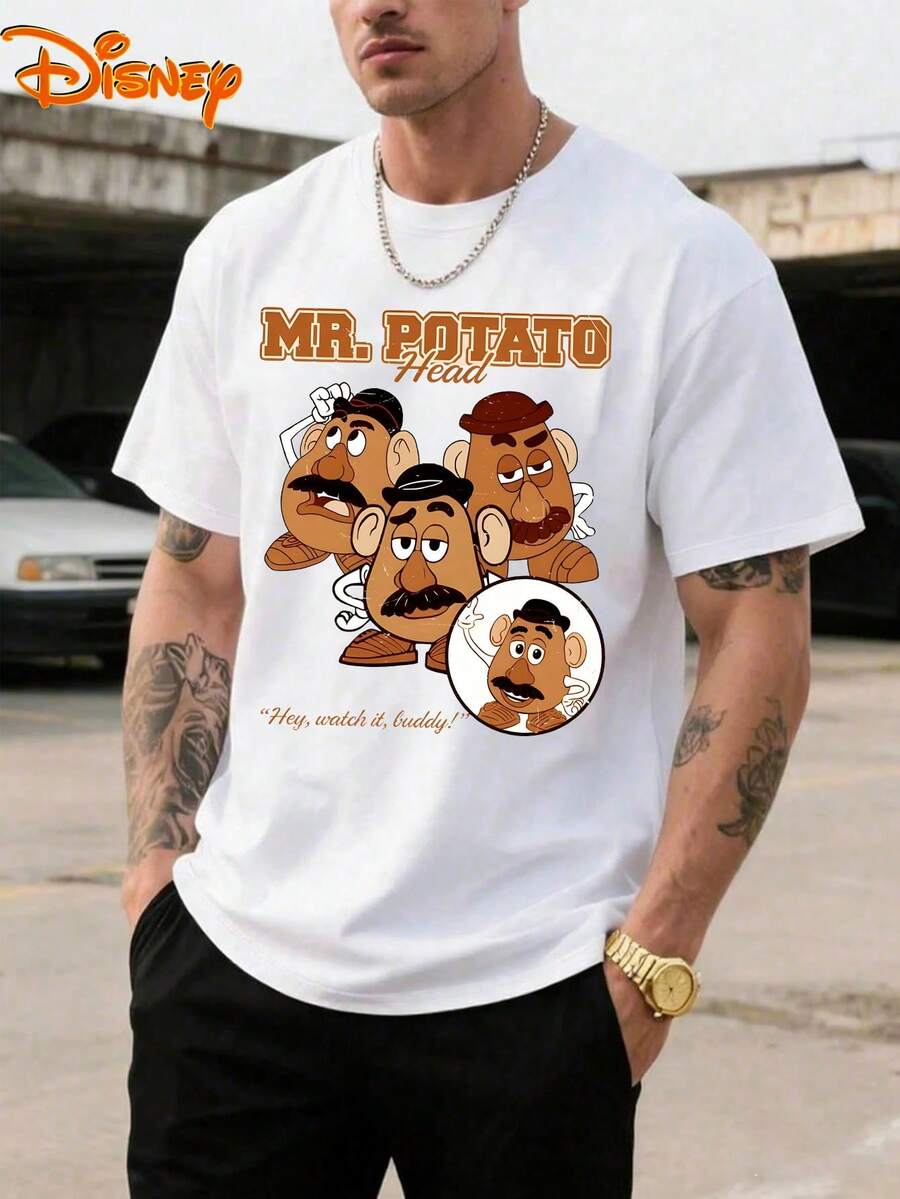 Disney Men's Casual T-Shirt, Mr. Potato Head "Hey, Watch It, Buddy!" Print, Nostalgic & Playful Design, Ideal For Toy Story Fans & Casual Fun - White - View 1