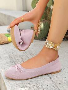 Women's Elegant Round Toe Bow Ballet Flats, Suitable For Spring, Summer, And Easter Holidays - Pink - View 6
