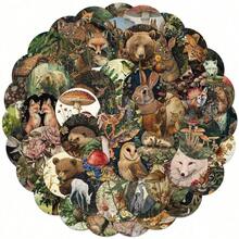 50pcs Vintage Forest Animals & Plants Round Stickers, Aesthetic Cartoon Cute Vinyl Decals Suitable For Water Bottles, Laptops, Phones, Skateboards, Guitars, Luggage, Scrapbooks, Helmets, Bicycles, Motorcycles, Cars, Backpacks For Halloween, Christmas, Thanksgiving, Easter Party Decorations And Gifts - 多色 - 查看 2