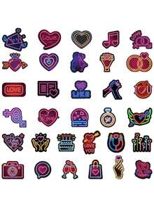 64pcs Colorful Neon Valentine's Day Graffiti Stickers, For DIYing Notebook, Laptop, Phone Case, Water Bottle, Guitar, Luggage, Skateboard, Helmet, Waterproof Decoration Stickers Back To School - 多色 - 查看 3