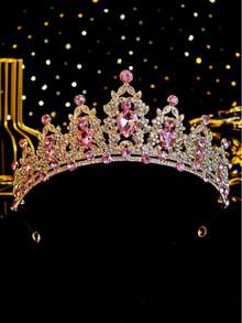 1件优雅合金皇冠，适合女性作为新娘、婚礼派对、公主生日派对礼物、服装配饰 - 粉色 - 查看 1