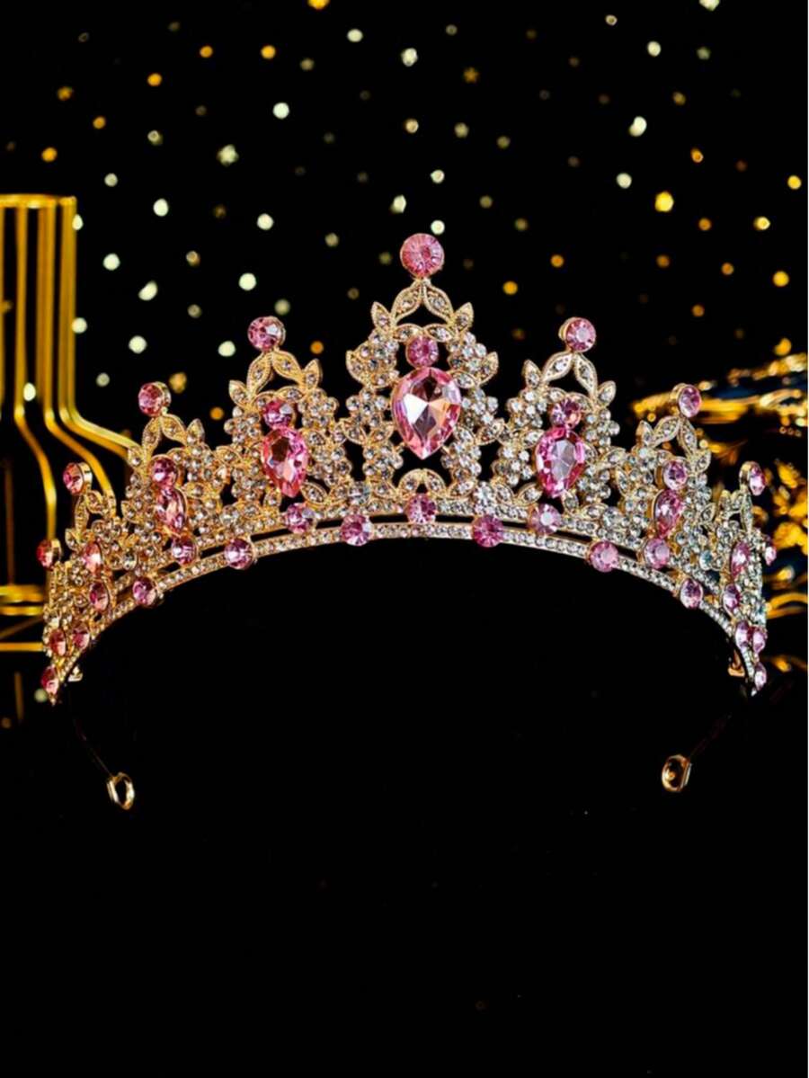 1 chiếc vương miện hợp kim thanh lịch, thích hợp cho phụ nữ làm quà tặng cô dâu, dự tiệc cưới, tiệc sinh nhật công chúa, phụ kiện trang phục. - Hồng - Xem 1