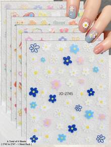 3/6张可爱花朵美甲贴纸雏菊花卉美甲贴花可爱春季美甲 - 彩色 - 查看 12