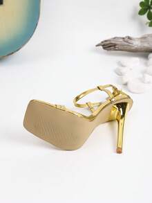 Gold Flower Criss-Cross Strap Super High Heel Women Sandals - Gold - View 6