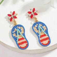 4th Of July USA 250th Flip Flop Earrings, Red White Blue Rhinestone Sandal Dangle Jewelry For Beach, Parades & Semiquincentennial - Multicolor - View 5