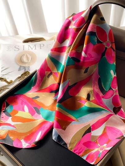 1pc Women's Printed Scarf, Elegant Neck Wrap, Suitable For Outdoor Activities, Head Scarf, Hair Band, Spring/Summer