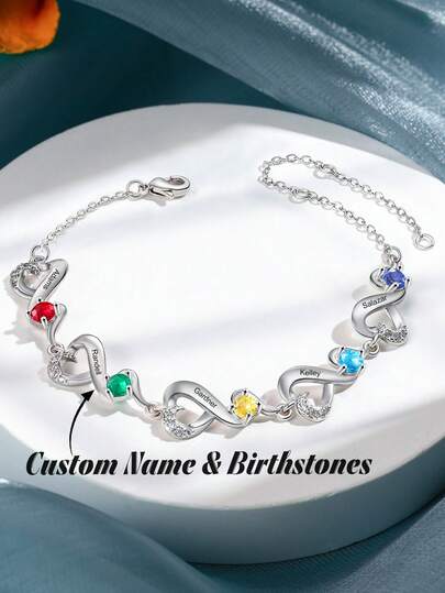 1pc Personalized Birthstone Bracelet For Women,Mother's Day Gifts, Custom Jewelry For Women,Girlfriend,Wife,Personalized Heart Birthstone Bracelet, Mother Bracelet, Family Gifts, Daily Bracelets, Birthday Gifts For Mom, Christmas Gifts For Her