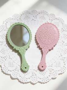 Solid Color Minimalist Handheld Mirror, Featuring Elegant Floral Pattern, Ideal Gift For Mom, Bride, Daughter, Suitable For Christmas, Wedding, Mother's Day, New Year, Friendly Gift For Women, Applicable For Dating, Party, Classroom, Indoor And Outdoor Scenarios - Multicolor - View 6